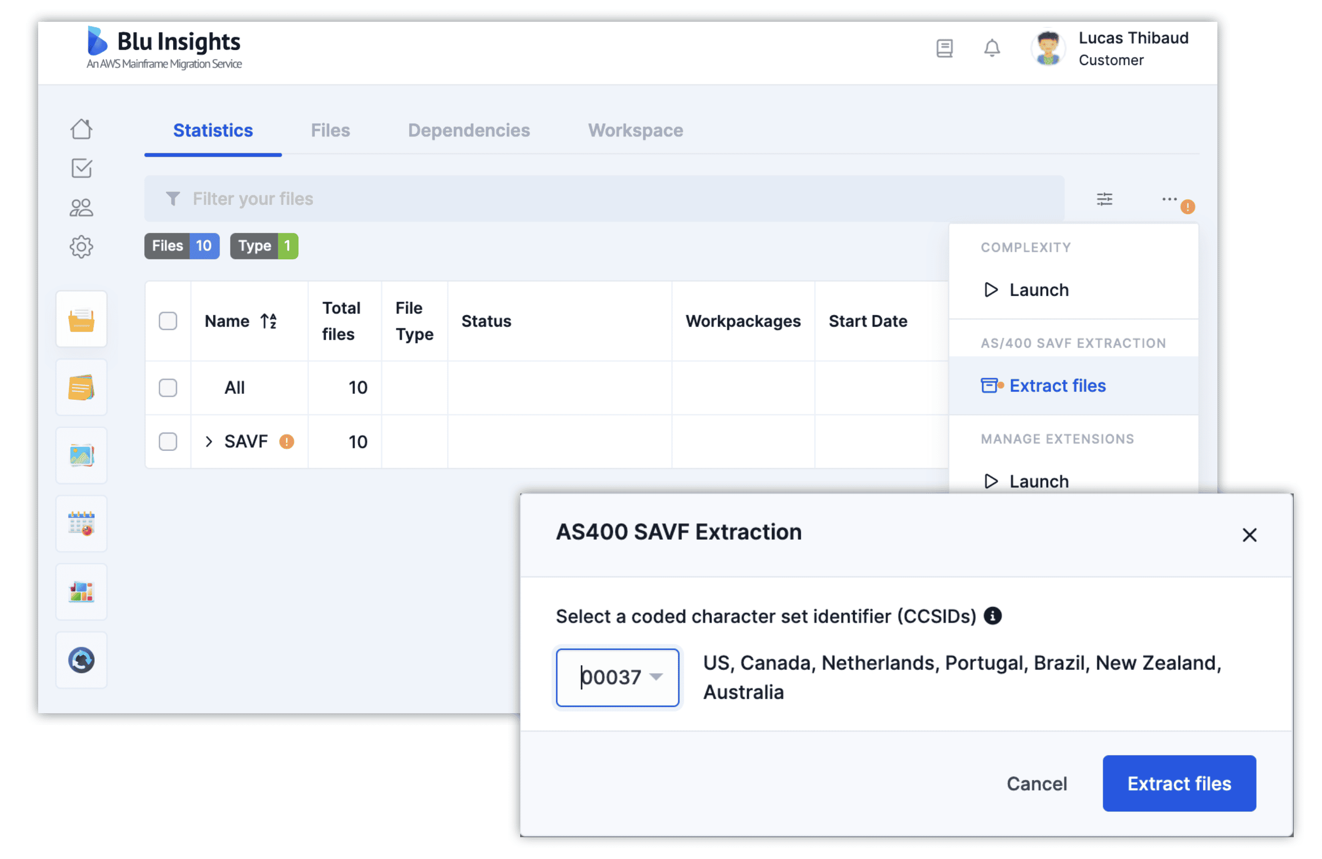 pop up allowing the user to select the CCSID required for SAVF extraction