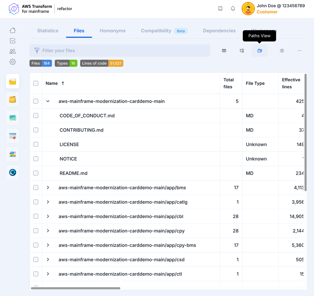 Files | AWS Transform for mainframe refactor