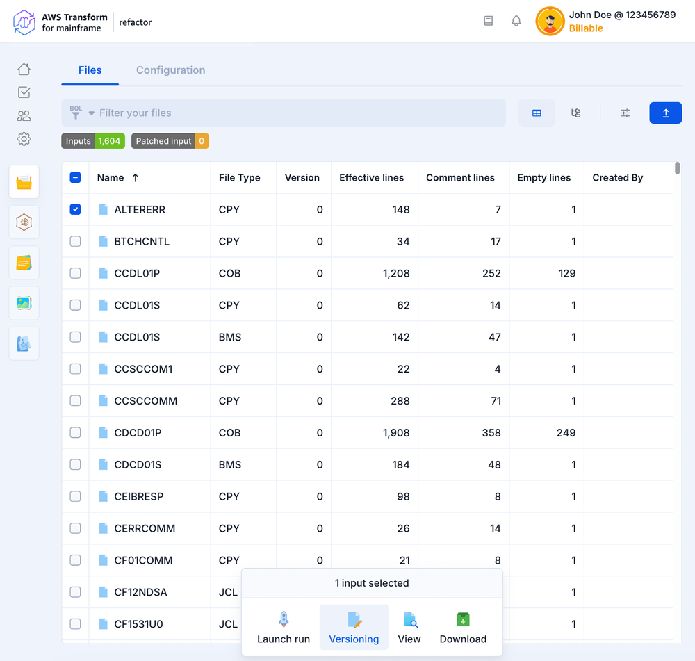 Files | AWS Transform for mainframe refactor