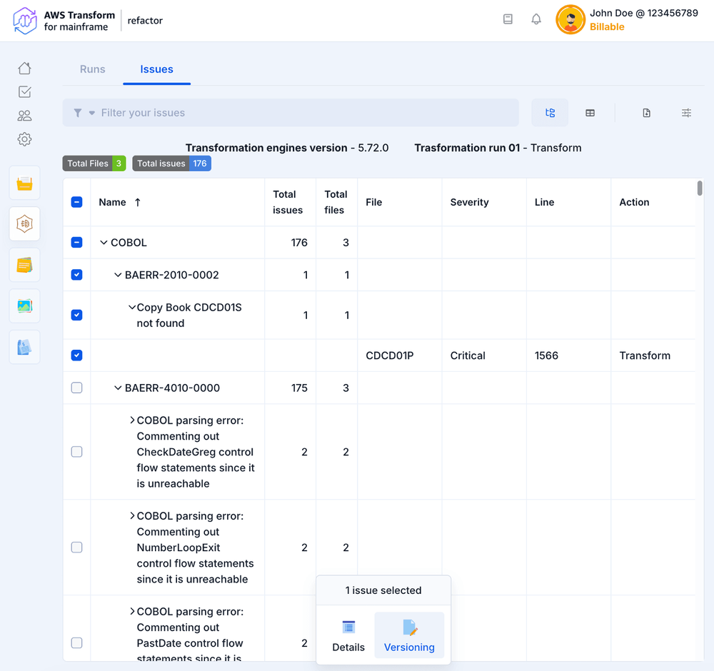 Issues | AWS Transform for mainframe refactor