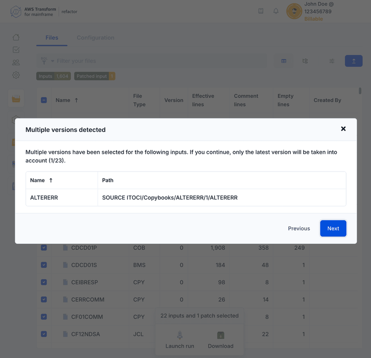 Files | AWS Transform for mainframe refactor