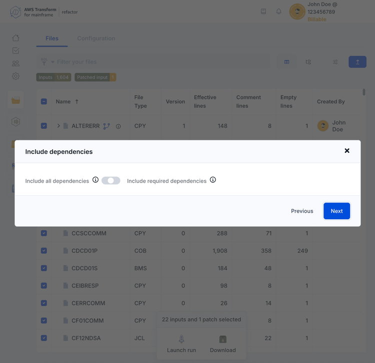 Files | AWS Transform for mainframe refactor