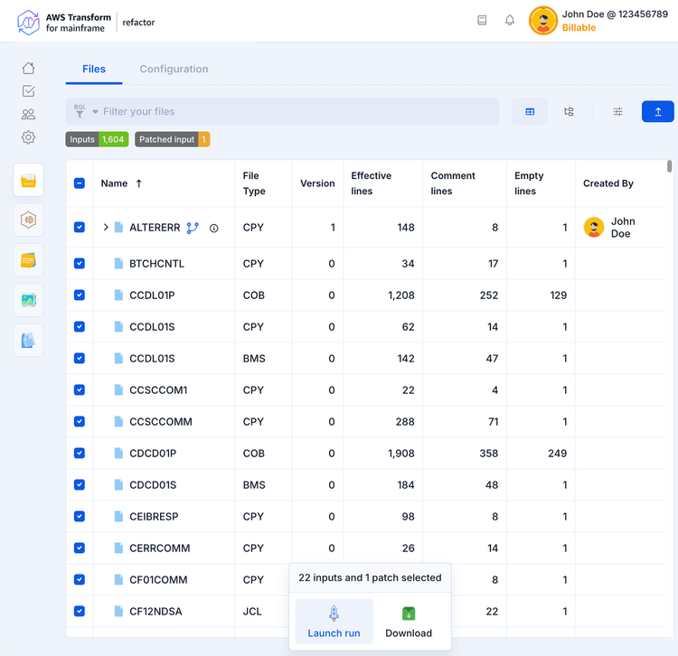 Files | AWS Transform for mainframe refactor