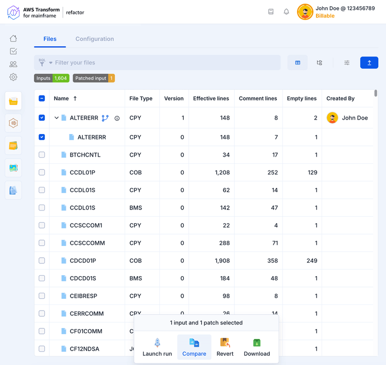 Files | AWS Transform for mainframe refactor