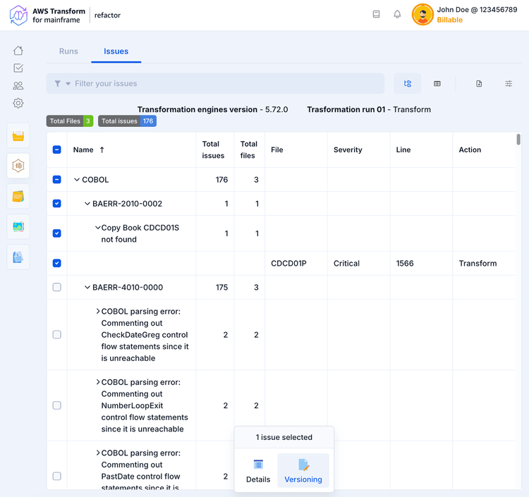 Issues | AWS Transform for mainframe refactor