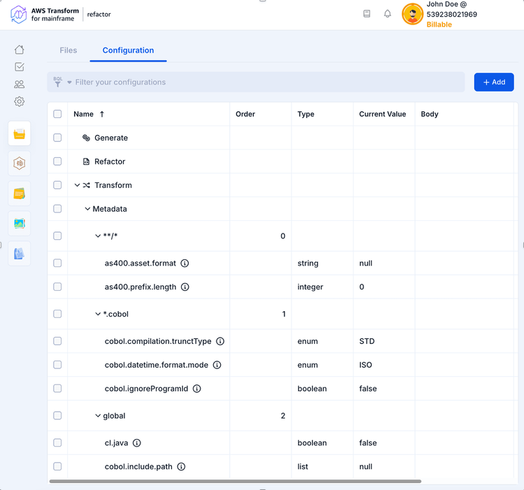 Configuration | AWS Transform for mainframe refactor