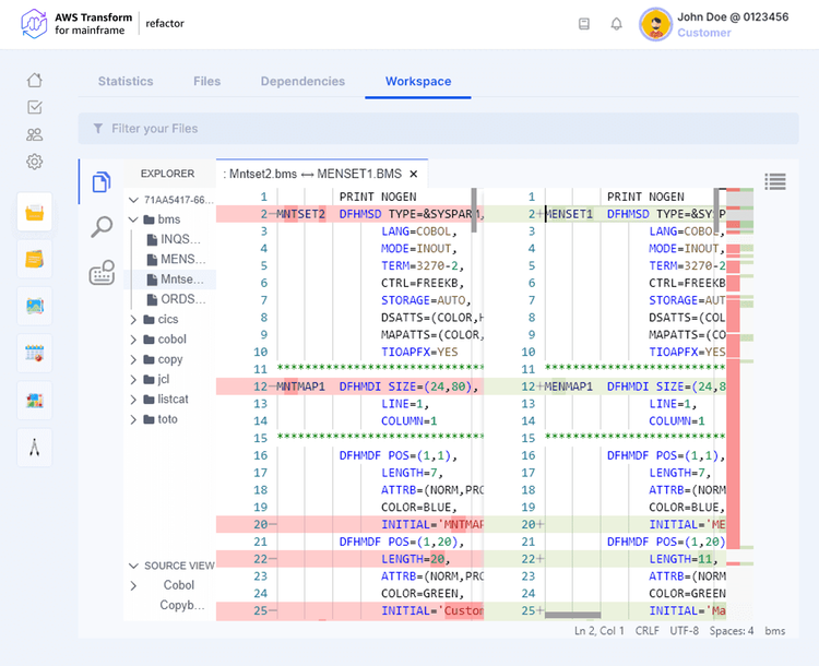 Workspace | AWS Transform for mainframe refactor