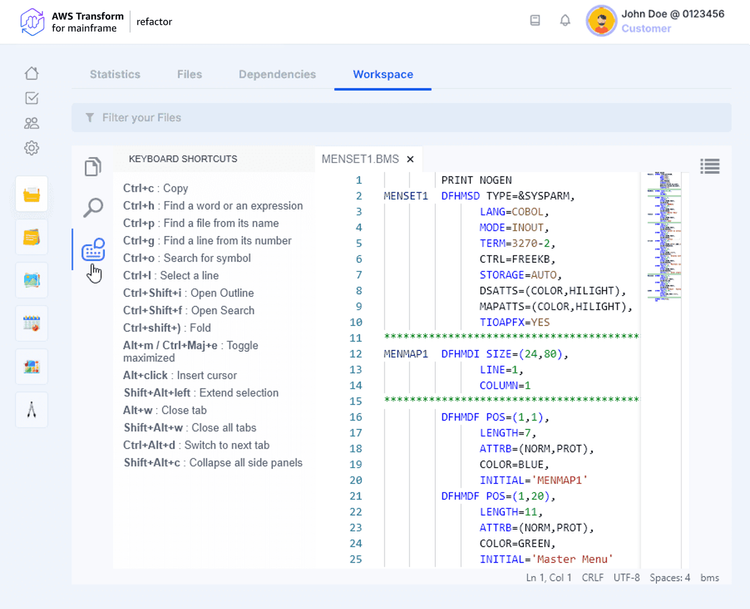 Workspace | AWS Transform for mainframe refactor
