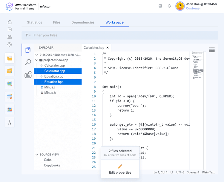 Workspace | AWS Transform for mainframe refactor