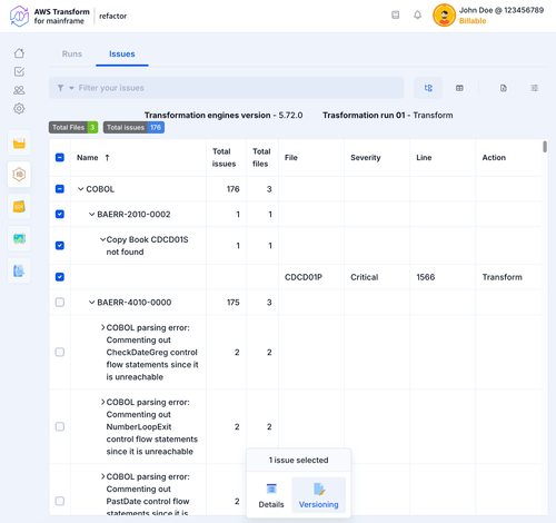 Issues | AWS Transform for mainframe refactor